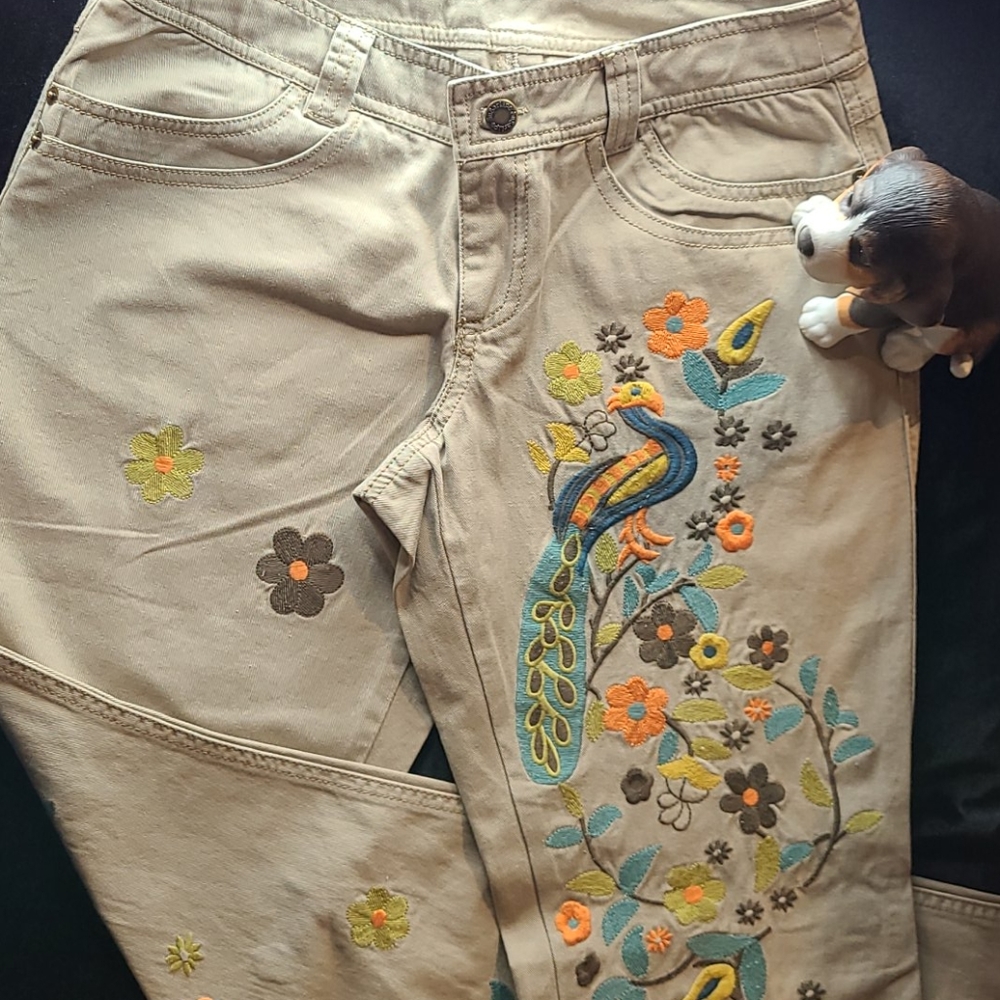 Sugar Lips Embroidery peacock pants size M Vintage